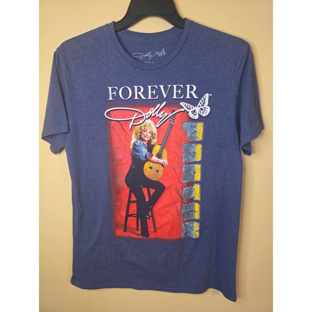 Dolly Parton Forever Dolly Graphic T-Shirt Blue Heather Large Music Fan Tee